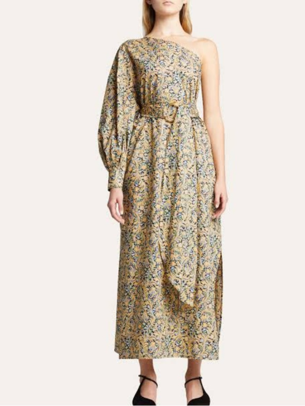 Nackiye Patamos Paisley Print One Shoulder Kaftan Midi Dress Sz S